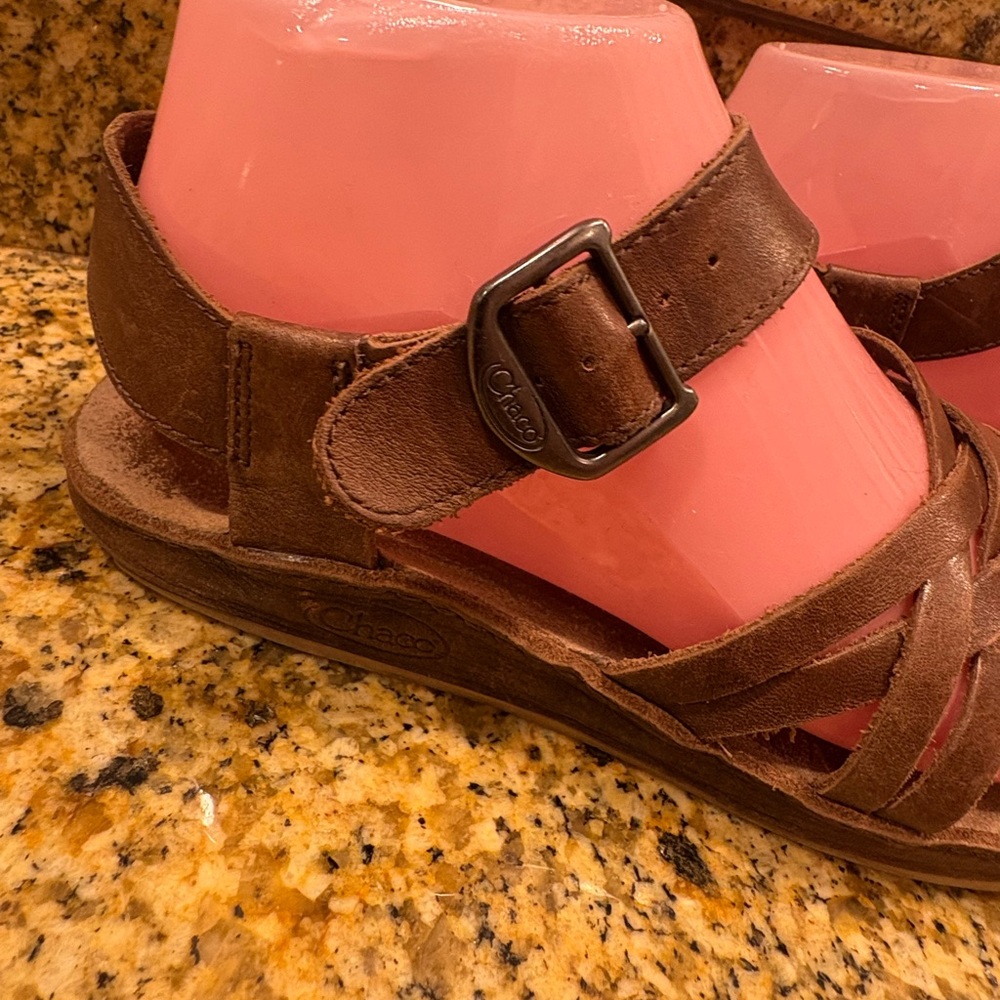 Chaco Fallon Pinecone Brown Leather Sandals Ankle Strap Podiatrist Approved 7 - Picture 4 of 10